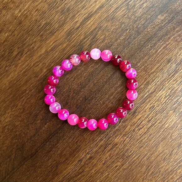 Rose Pink Agate Natural Stone Bracelet 7" - 8mm Beads - Picture 3 of 4